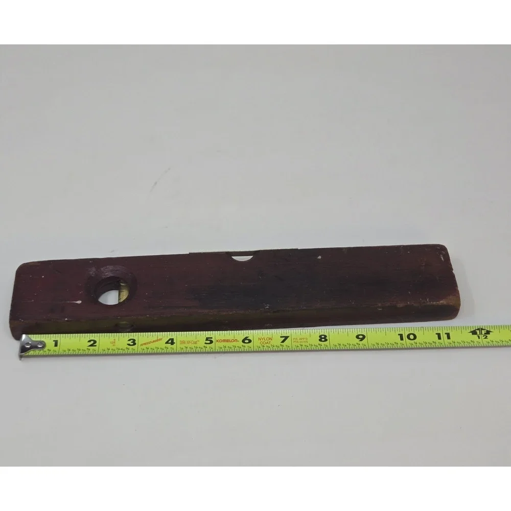 Antique Wood Spirit Level Brass Vial Plate Made in USA Plumb Carpenter Tool
